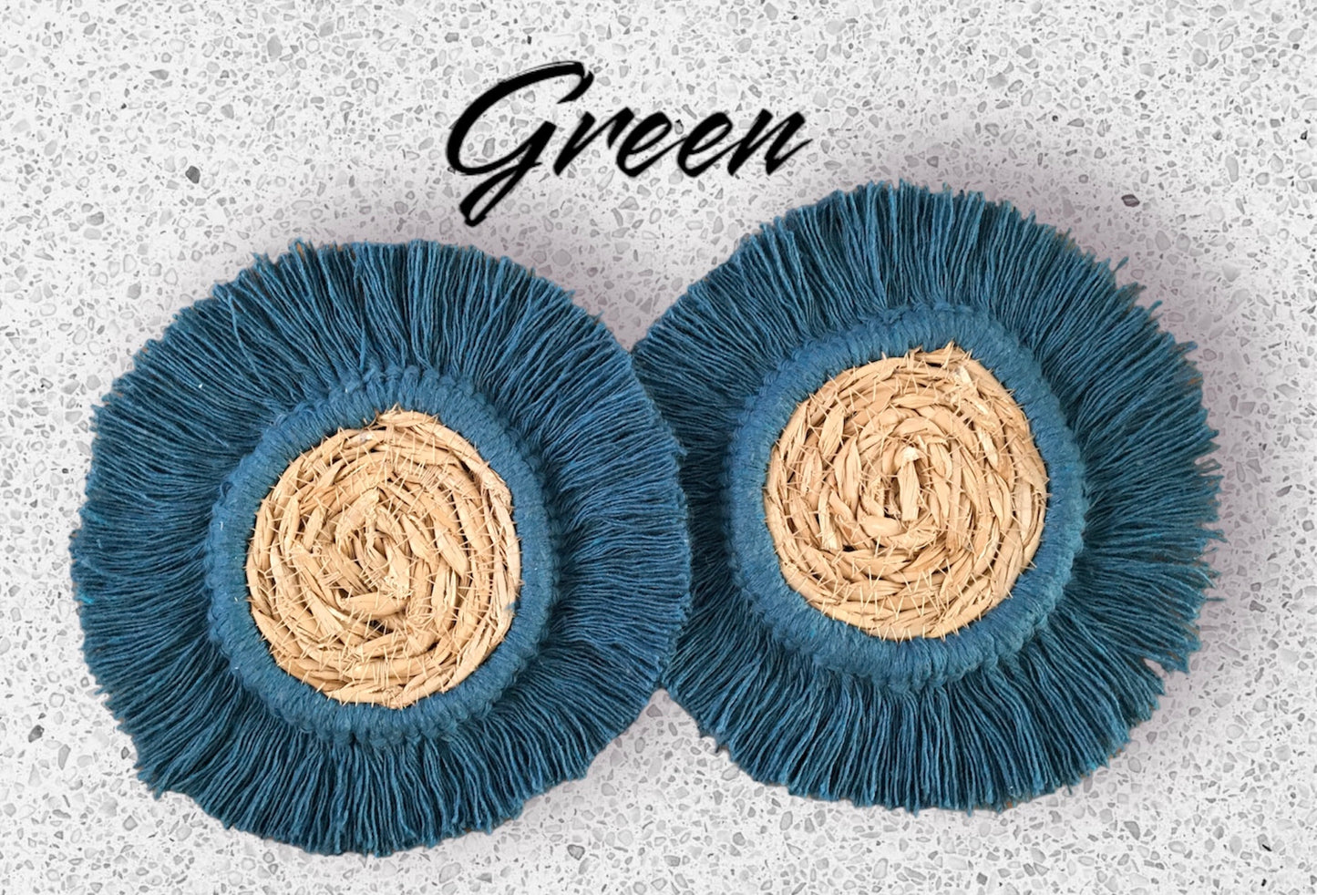 Woven rattan coasters with tassels